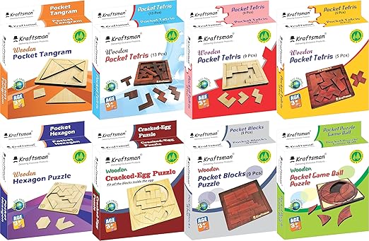 Braintastic Wooden Puzzle Portable Pack of 8 Different Puzzle for Birthday Return Gifts Party Pack, Travel Board Game, Return Favors with Travel Pouch for All Age Group - Toys and Games | Buy online on ZillyBuy
