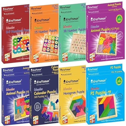 Braintastic Wooden Assorted Jigsaw Puzzle, Pack of 8 Different Puzzles, Birthday Return Gifts, Party Pack, Return Favors for Kids-4+ yrs(12 Colors per Puzzle) - Toys and Games | Buy online on ZillyBuy