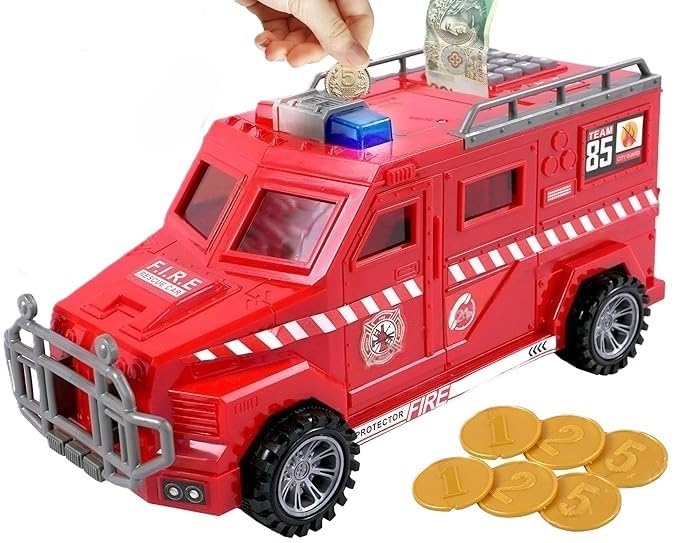 Braintastic Piggy Bank, Armored Car Bank, Cash Coin Can ATM Bank with Light, Electronic Money Bank Toy Car, Great Birthday Gifts for Kids (Red) - Toys and Games | Buy online on ZillyBuy