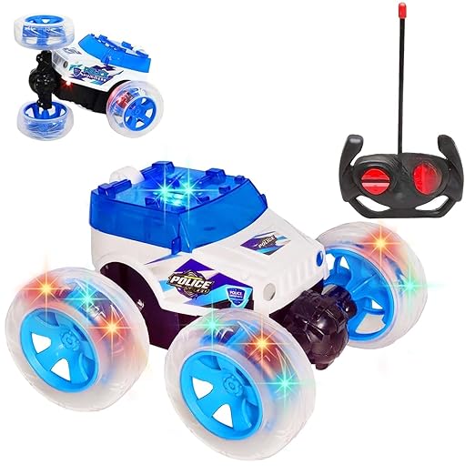 Braintastic Rechargeable RC Remote Control 360 Degree Stunt Function Twisting 4x4 Off-Road Police Acrobat Car with 5D Colorful Lights & Music Toys for Kids (Blue) - Toys and Games | Buy online on ZillyBuy