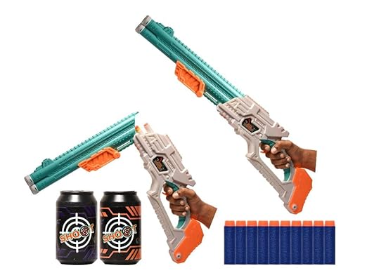 Braintastic Double Barrel Super Shot Gun with Ejecting Shells-10 Soft Dart Bullet & 2 Targets, Kids Age 8+ Years (Green White) - Toys and Games | Buy online on ZillyBuy