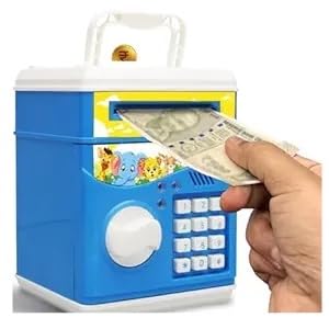 Braintastic ATM Money Locker Piggy Bank Battery Operated Coin Bank with Automatic Door Open Electronics Security Lock & Password Key Toys for Kids (Blue) - Toys and Games | Buy online on ZillyBuy