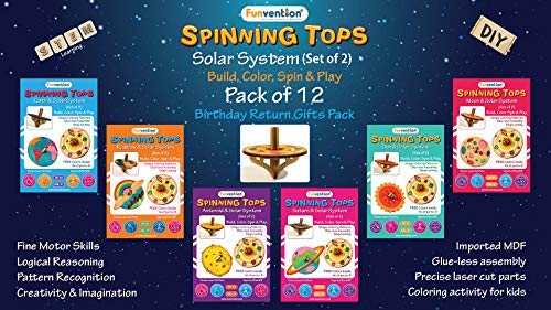 Funvention Birthday Return Gifts (Pack of 12) - DIY Spinning Top Kits (Solar System) Build, Color, Play, Art & Craft Coloring Activity Party Pack Return Favors for Kids (2 Tops & 8 Colors Per Pack) - Toys and Games | Buy online on ZillyBuy