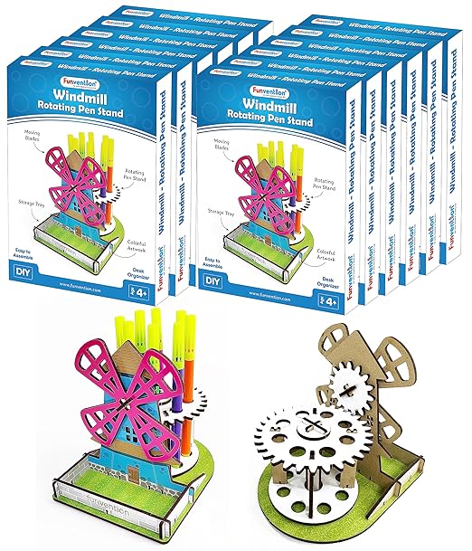Funvention- for Little Scientist in Every Kid (Pack Of 12) Windmill Diy Pen Stand Mechanical Model Desk Organizer For 4+ Years Kids 3D Puzzle Art&Craft Birthday Return Gifts - Toys and Games | Buy online on ZillyBuy