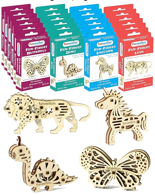 Funvention Birthday Return Gifts Pack of 24 Toys Fun Fidgets Jungle (3 x 4 DIY Miniature Mechanical Models Lion, Butterfly, Unicorn & Dino) Party Pack Return Favors for Kids Art & Craft STEM Learning - Toys and Games | Buy online on ZillyBuy
