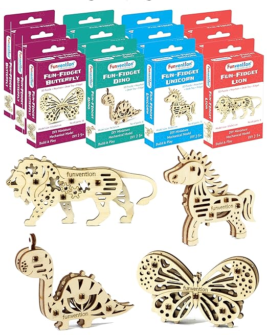 Funvention Birthday Return Gifts Pack of 12 Toys Fun Fidgets Jungle (3 x 4 DIY Miniature Mechanical Models Lion, Butterfly, Unicorn & Dino) Party Pack Return Favors for Kids Art & Craft STEM Learning - Toys and Games | Buy online on ZillyBuy