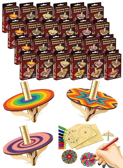 Funvention DIY Spinning Top Kits (Mandal Art) Pack of 24 - Build, Color, Play, Art & Craft Coloring Activity Birthday Return Gifts Party Pack Return Favors for Kids (2 Tops & 8 Colors Per Pack) - Toys and Games | Buy online on ZillyBuy