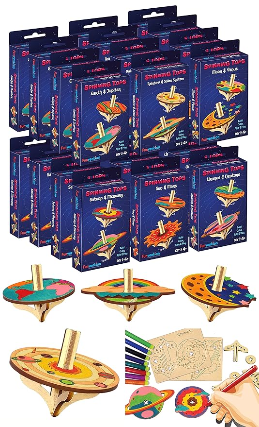 Funvention Birthday Return Gifts (Pack of 24) - DIY Spinning Top Kits (Solar System) Build, Color, Play, Art & Craft Coloring Activity Party Pack Return Favors for Kids (2 Tops & 8 Colors Per Pack) - Toys and Games | Buy online on ZillyBuy