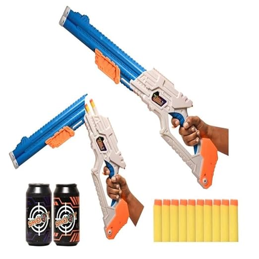 Braintastic Double Barrel Super Shot Gun with Ejecting Shells-10 Soft Dart Bullet & 2 Targets, Kids Age 8+ Years (Blue White) - Toys and Games | Buy online on ZillyBuy