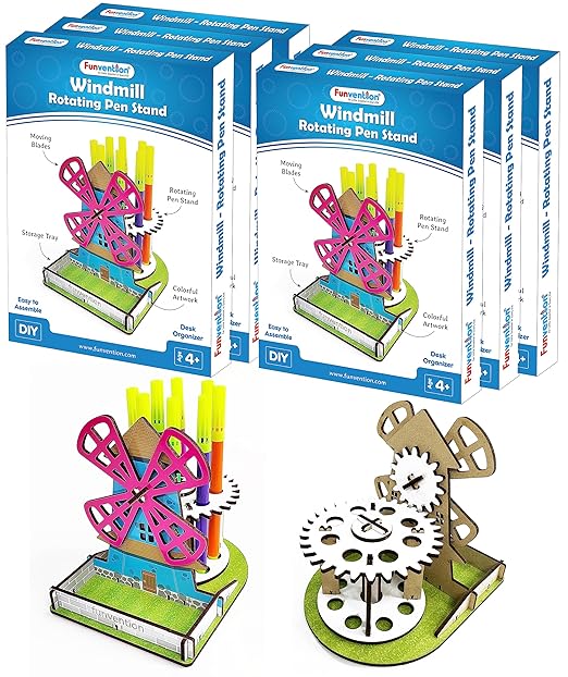 Funvention (Pack of 6) Windmill DIY Pen Stand Mechanical Model Desk Organizer for 4+ Years Kids 3D Puzzle Art and Craft Birthday Return Gifts - Toys and Games | Buy online on ZillyBuy
