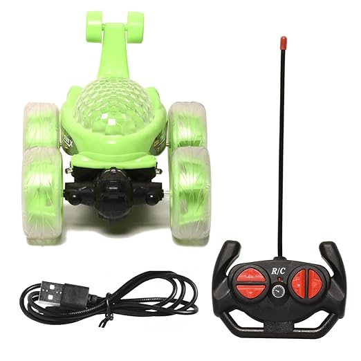 Braintastic Rechargeable 360 Rotating & Rolling Big Stunt Car with USB Cable & Remote Controller, Dacing, Acrobatic Spiral Spin Music Toy for Kids (Green) - Toys and Games | Buy online on ZillyBuy