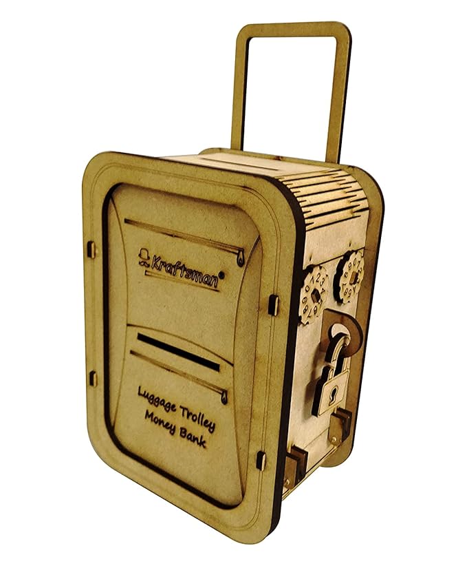 Braintastic Wooden Baroque Money Bank Coin Locker Box Piggy Bank Password Protected For Kids And Adults (Trolley Bag) - Toys and Games | Buy online on ZillyBuy