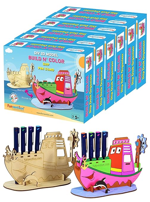 Funvention Ship - 3D Coloring Model (Pack of 6) - DIY Desk Organizer Pen Stand - STEM Leanring 3D Puzzle Toy - Art, Coloring and Painting Kit for Kids - Birthday Return Gift,DIY Party Pack for Kids - Toys and Games | Buy online on ZillyBuy