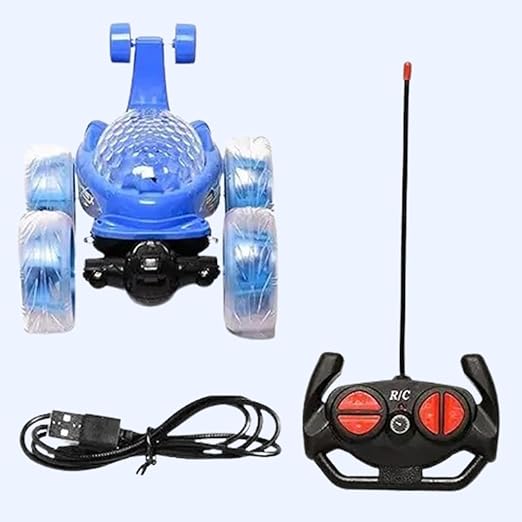 Braintastic Rechargeable 360 Rotating & Rolling Big Stunt Car with USB Cable & Remote Controller, Dacing, Acrobatic Spiral Spin Music Toy for Kids (Blue) - Toys and Games | Buy online on ZillyBuy