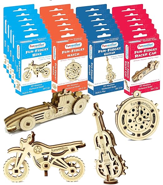 Funvention Fun Fidgets Assorted (6 x 4 DIY Miniature Mechanical Models Bike, Car, Guitar & Watch) Pack of 24 - Birthday Return Gifts Party Pack Return Favors for Kids Art & Craft STEM Learning Toys - Toys and Games | Buy online on ZillyBuy