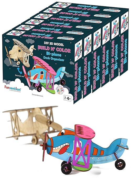 Funvention Bi-Plane - 3D Coloring Model (Pack of 6) - DIY Desk Organizer Pen Stand - STEM Leanring 3D Puzzle Toy - Art, Coloring and Painting Kit for Kids - Birthday Return Gift, Party Pack for Kids - Toys and Games | Buy online on ZillyBuy