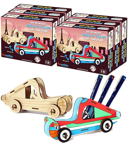 Funvention Car - 3D Coloring Model (Pack of 6) - DIY Desk Organizer Pen Stand - STEM Leanring 3D Puzzle Toy - Art, Coloring and Painting Kit for Kids - Birthday Return Gift,DIY Party Pack for Kids - Toys and Games | Buy online on ZillyBuy