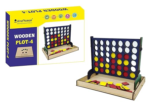 Braintastic Wooden Board Game of 4 Grid Game or Get 4-in-A-Row | Plot 4 Strategy Game Party & Fun Game for Home Travel Super Fun to Play 2-4 Players Age 8+ Years (Plot 4) - Toys and Games | Buy online on ZillyBuy