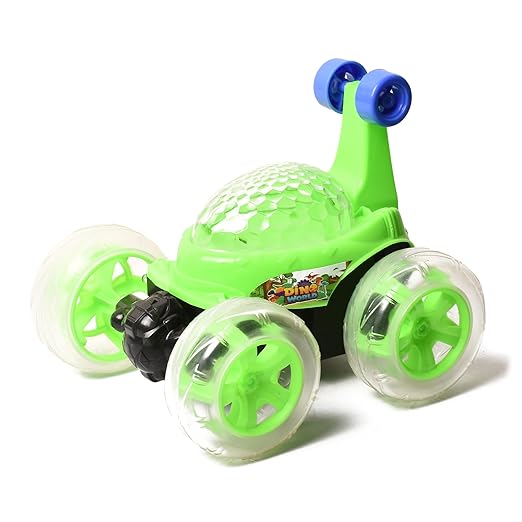 Braintastic Dino World Rechargeable Remote Control RC Acrobatic 360 Degree Spiral Spin Twisting Stunt Car with Colorful Lights & Music Toys for Kids 5+Years (Green) - Toys and Games | Buy online on ZillyBuy