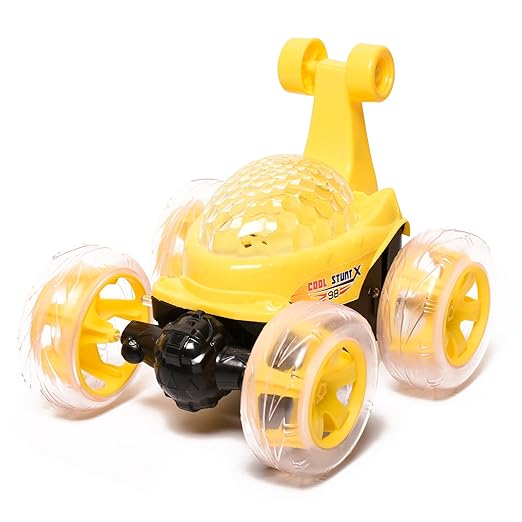 Braintastic Rechargeable Remote Control Stunt Tipper RC Car Acrobatic 360 Degree Spiral Spin Twisting Stunt Car with Colorful Lights & Music Toys for Kids 5+Years (Yellow) - Toys and Games | Buy online on ZillyBuy