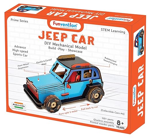 FUNVENTION Jeep Car - DIY Functional Mechanical Model 3D Puzzle STEM Lerning Kit Collectible Cars Building Kit with Working Wheels & Shocks - Toys and Games | Buy online on ZillyBuy