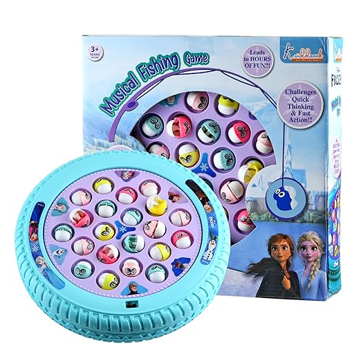 Frozen Kids Musical Fishing Game Fish Catching Board Game Toy 21 Fishes with Medium Round Pond & 4 Fish Catching Sticks for Kids (Frozen) - Toys and Games | Buy online on ZillyBuy