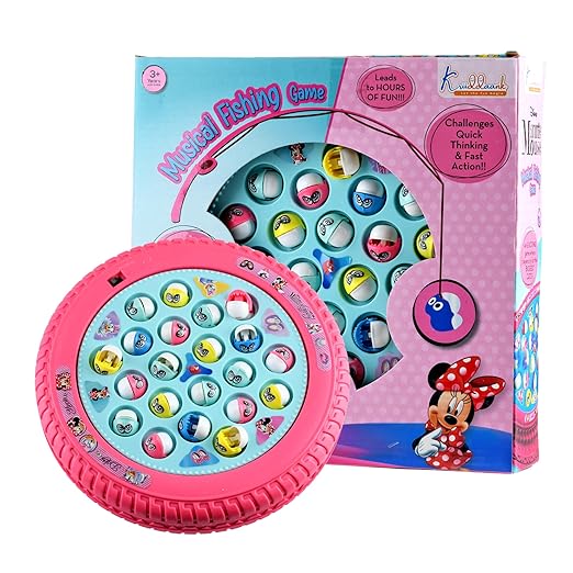 Minnie Mouse Musical Fishing Game Fish Catching Board Game Toy 21 Fishes with Medium Round Pond & 4 Fish Catching Sticks for Kids - Toys and Games | Buy online on ZillyBuy