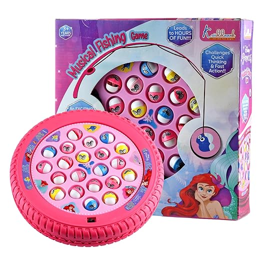 Princess Medium Musical Fishing Game Fish Catching Board Game Toy 21 Fishes with Medium Round Pond & 4 Fish Catching Sticks for Kids - Toys and Games | Buy online on ZillyBuy