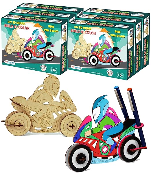 Funvention Bike - 3D Coloring Model (Pack of 6) - DIY Desk Organizer Pen Stand - STEM Leanring 3D Puzzle Toy - Art, Coloring and Painting Kit for Kids - Birthday Return Gift, Kids Party Pack - Toys and Games | Buy online on ZillyBuy