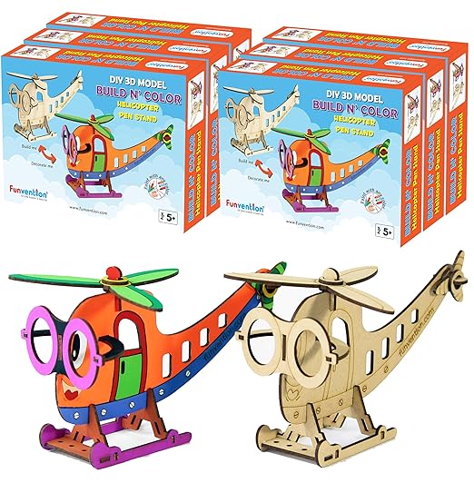 Funvention Helicopter - 3D Coloring Model (Pack of 6) - DIY Desk Organizer Pen Stand - STEM Leanring 3D Puzzle Toy -Art, Coloring and Painting Kit for Kids -Birthday Return Gift, Kids Party Pack - Toys and Games | Buy online on ZillyBuy