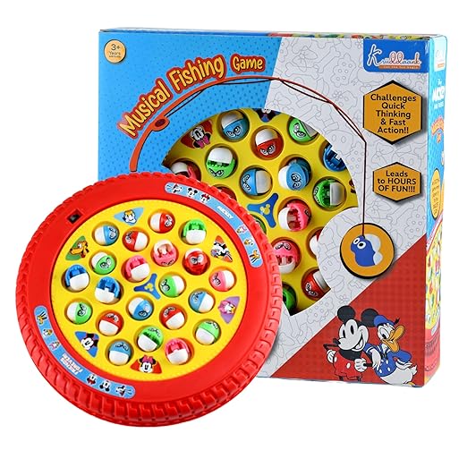 Mickey Medium Musical Fishing Game Fish Catching Board Game Toy 21 Fishes with Medium Round Pond & 4 Fish Catching Sticks for Kids - Toys and Games | Buy online on ZillyBuy