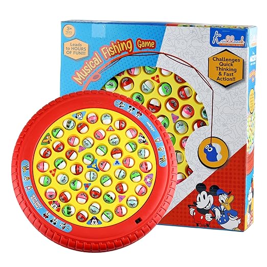Mickey Kids Musical Fishing Game Fish Catching Board Game Toy 45 Fishes with Big Round Pond & 4 Fish Catching Sticks for Kids - Toys and Games | Buy online on ZillyBuy