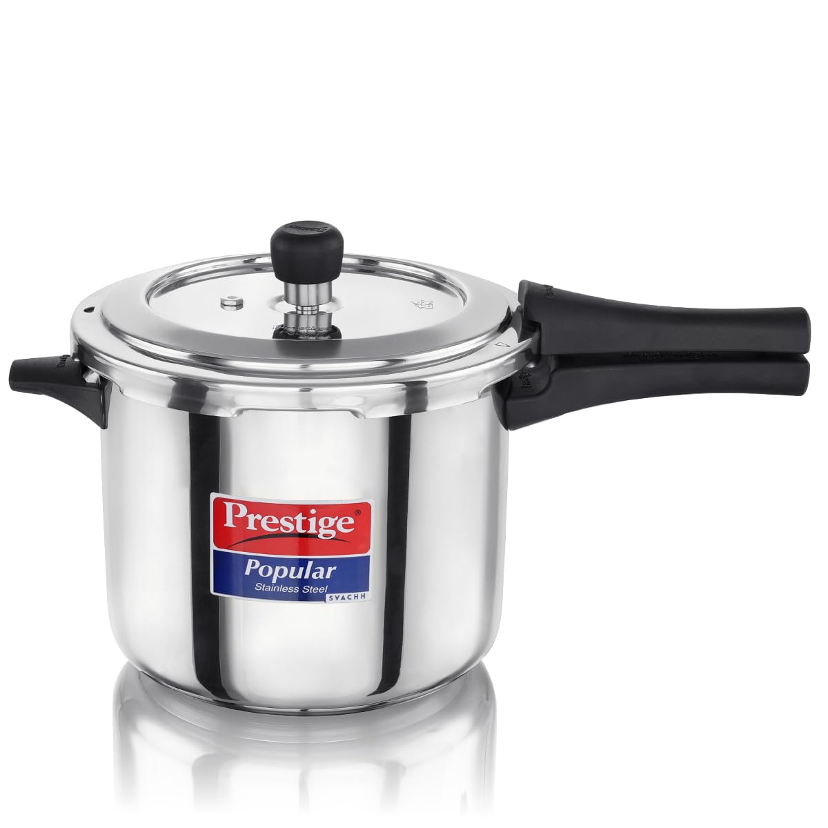Prestige 5 Litre Stainless Steel Popular Svachh Outerlid Pressure Cooker | Deep lid for spillage control|Gas and Induction Compatible|Controlled Gasket Release System|5 Years warranty|ISI Certified silver