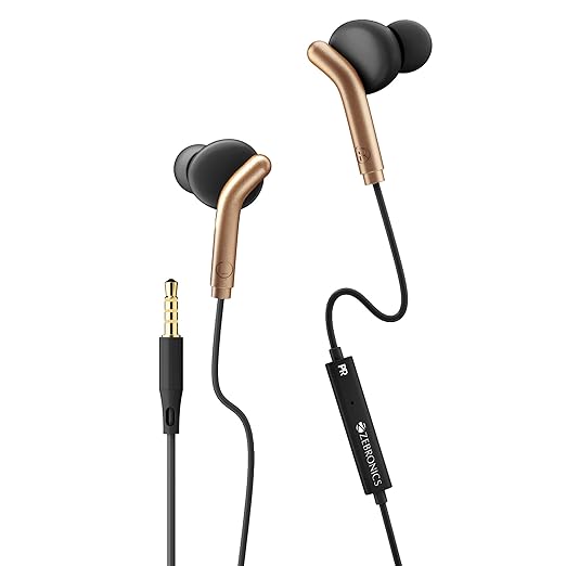 ZEBRONICS Bro 3.5Mm Wired in Ear Earphones, in-Line Mic, Deep Bass, 1.2M Strong and Long Lasting Cable, Light Weight, Compatible with Mobile | Tablet | Laptop (Black + Gold) black