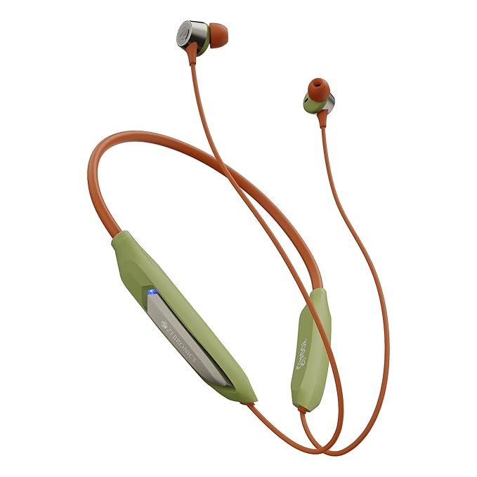ZEBRONICS Yoga N3 with 46 Hours Backup,Bluetooth Wireless Headphones V5.2 Wireless Neckband,Enc Calling,Gaming Mode (Upto 50Ms),Voice Assistant,Dual Pairing,Splash Proof&Type C (Tropical),in Ear glade green