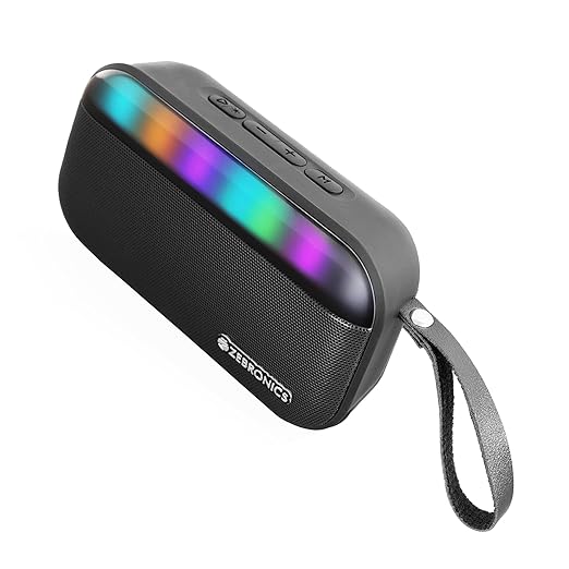 ZEBRONICS County 7 Portable Bluetooth Speaker, 8 Watts, Upto 8 Hours Playback, Passive Radiator, BTv5.3 | mSD | TWS | USB, RGB LED, Call Function, Carry Loop (Black) black