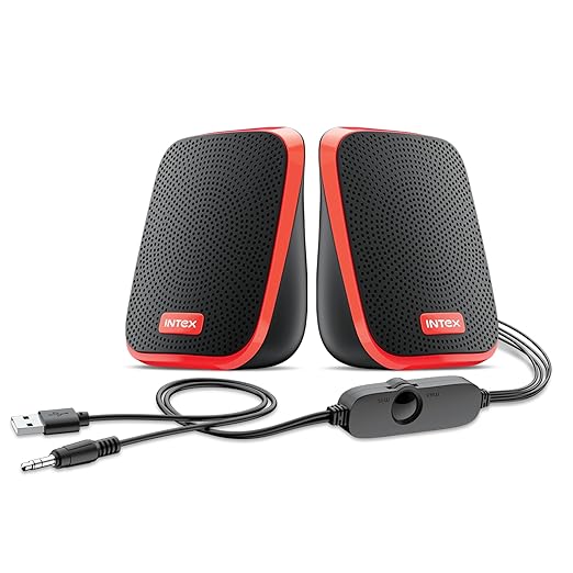Intex IT-120 2.0 USB Computer Multimedia Speaker, 10W Powerful Sound, USB Powered, 3.5mm Aux Connectivity, in-Line Volume Control Pod for PC, Laptops, Desktop & Mobiles  Orange orange