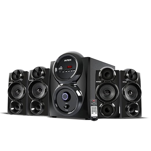Intex Shine PRO-4751 Auxiliary, Bluetooth Deep Bass Home Theater with Subwoofer 4.1 Channel with 75W Premium Signature Sound, Multiple Connectivity Modes, Master Remote and Sleek Finish (Black) black