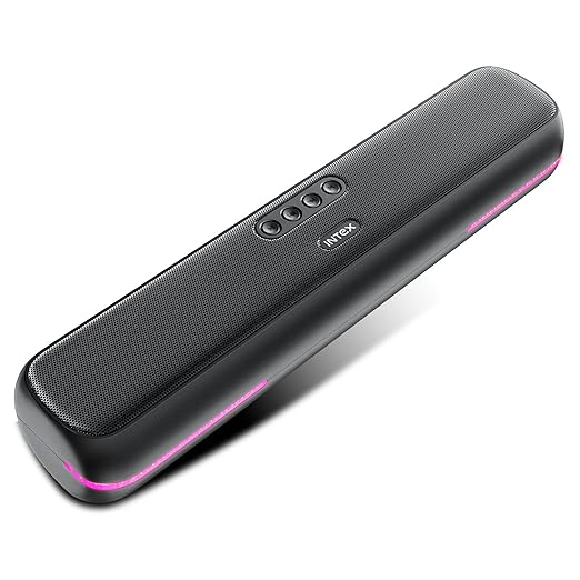 Intex Beast 20X Newly Launched 20W BT Soundbar with 360 Surround Sound, Rhythmic RGB Light, 52mm4 Drivers, 5hrs Playback Time, TWS Feature, Type C Fast Charging, BT V5.4, USB/AUX/TF (Black) black
