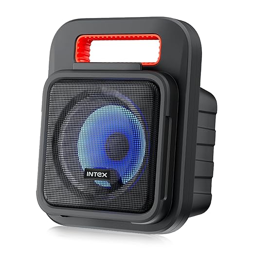 Intex IT 202 Portable Bluetooth Speaker, Front RGB Lights, FM Radio Function, Karaoke MIC, TF Card Playability, BT v5.0, Easy to Carry Handle black