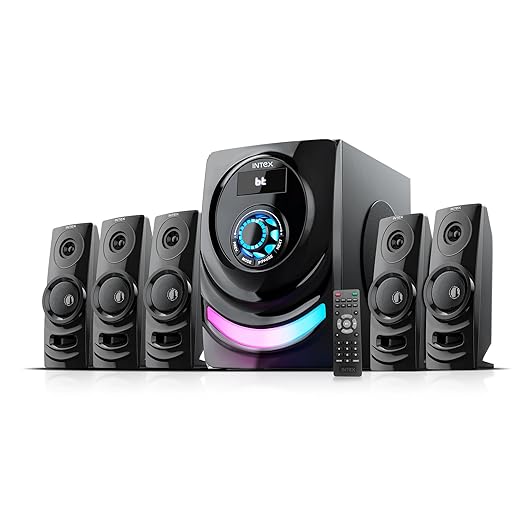 Intex ROAR-1000 Auxiliary, Bluetooth Deep Bass Home Theater with Subwoofer 5.1 Channel with 100W Premium Signature Sound, RGB Lights, Multiple Connectivity Modes, Master Remote and Sleek Finish black