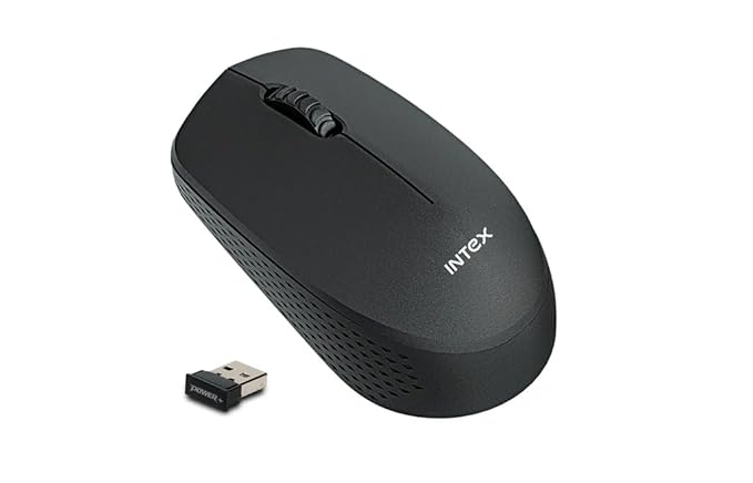 Intex Power+ 2.4GHz Wireless Mouse for PC, Laptop, Mac - Long Battery Life Optical Mouse with Nano USB Receiver, 1000 DPI Precision Tracking, Portable & Ergonomic Design (Black) black