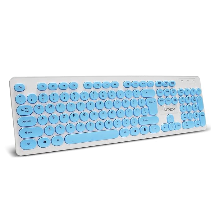 Intex Classy Wired Keyboard with 8 Million Keystrocks | Anti-Slip | Durable and Strong ABS Material | Retractable Stand | UV Coated Colour Keys | 1.45m Cable (White & Blue)Visit the Intex Store white