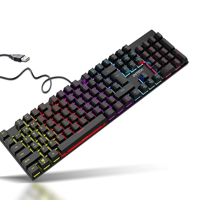 Intex Caliber Wired Mechanical Gaming Keyboard with 50 Million Keystrocks| 12 Mode RGB Lights, 3 Level Brightness | 1.5m Plug & Play Cable, Multi-Device Pairing (Black) black
