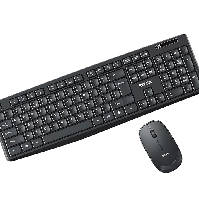 Intex 2.4GHz Wireless Keyboard and Mouse Combo | 104 Keys, 4 Button Mouse | 1600 DPI | 10M Range, Nano USB Receiver Plug & Play | Ergonomic & Soft Keys (Black) black