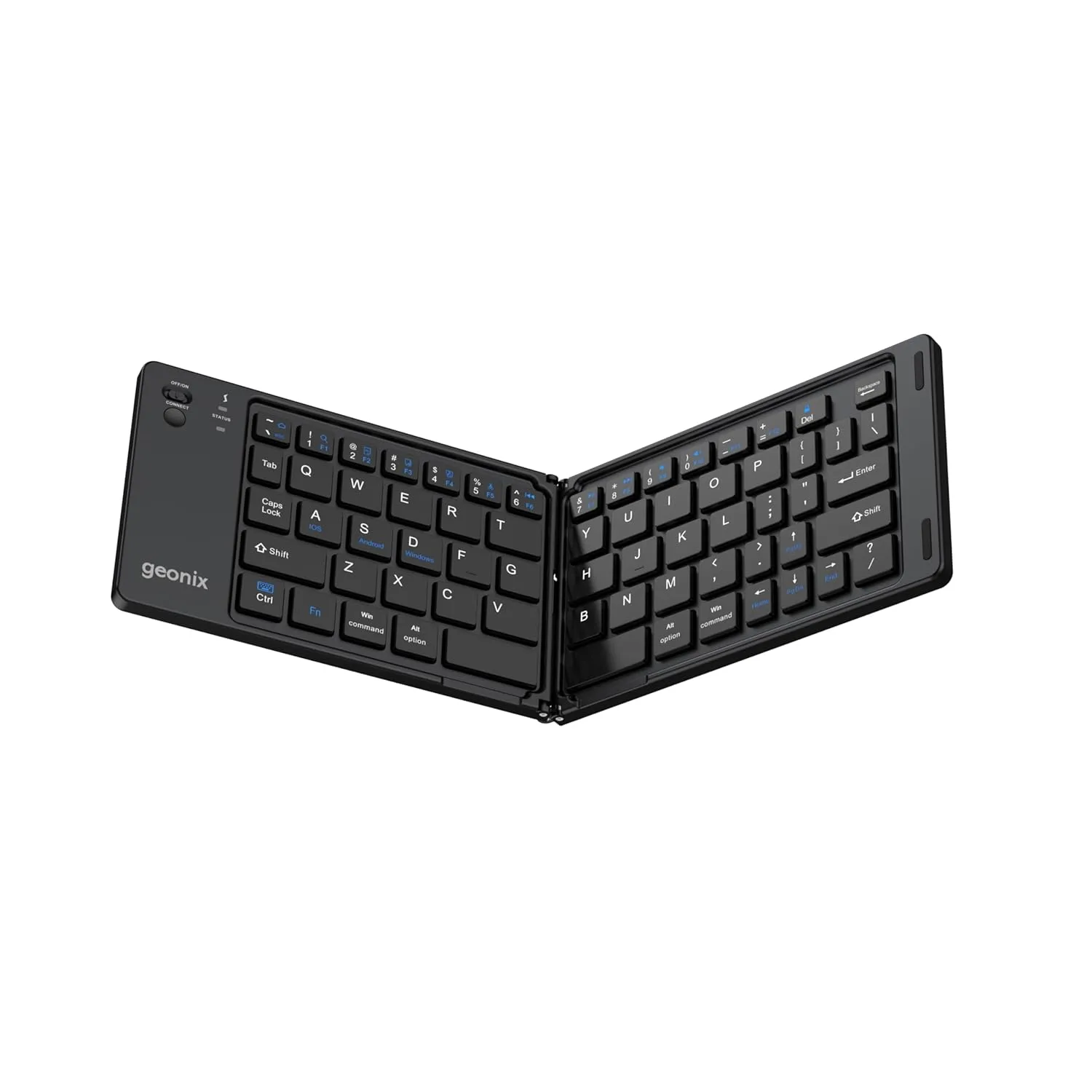 Geonix Neo Fold 11, Foldable Wireless Keyboard | BT 5.0 Version | Rechargeable | 1 Year Warranty | 100+ Working Hours, Li-Polymer Battery (Black) black