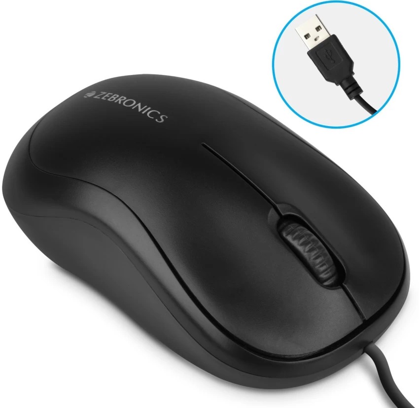 ZEBRONICS Comfort Wired Optical Mouse (USB 2.0, Black)