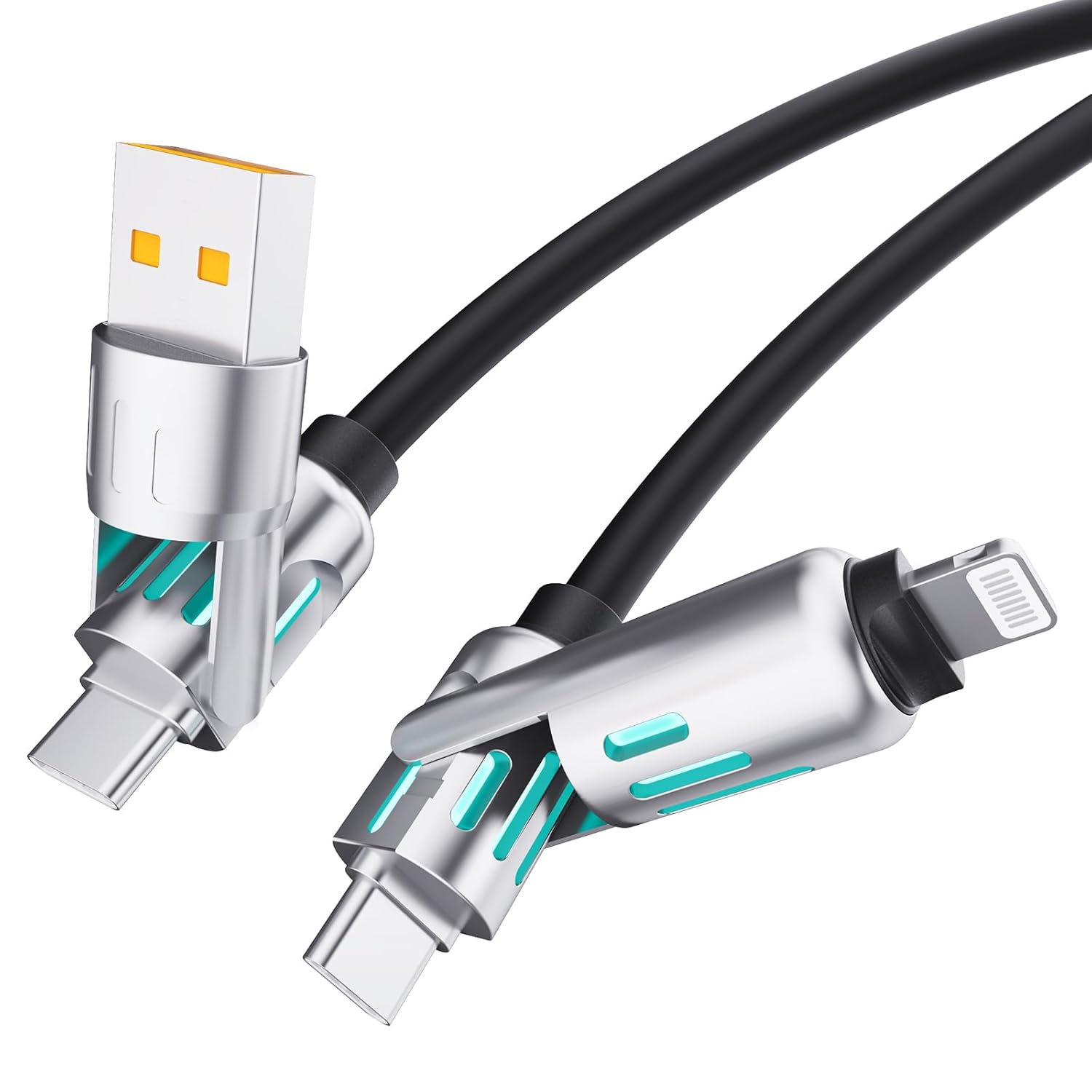 4 in 1 USB Charging Cable,PD 240w 4-in-1 USB-C Cable Fast Charging,Multi Charger Cable with Breathing Light,Universal Charger Cord 3.3FT,Tablets