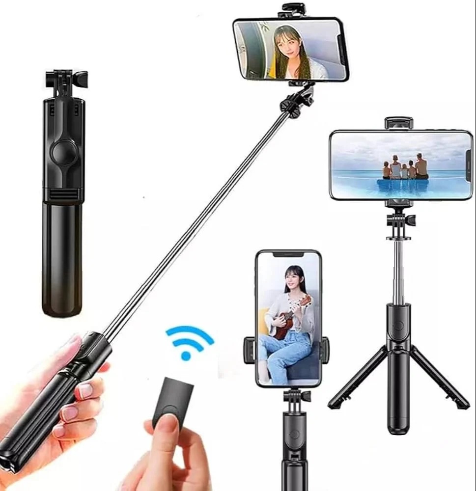 Bluetooth Selfie Stick Tripod with Wireless Remote (10 m), 1.16 m Extendable, 360 Phone Holder, Anti-Slip Feet, Stainless Steel Rod