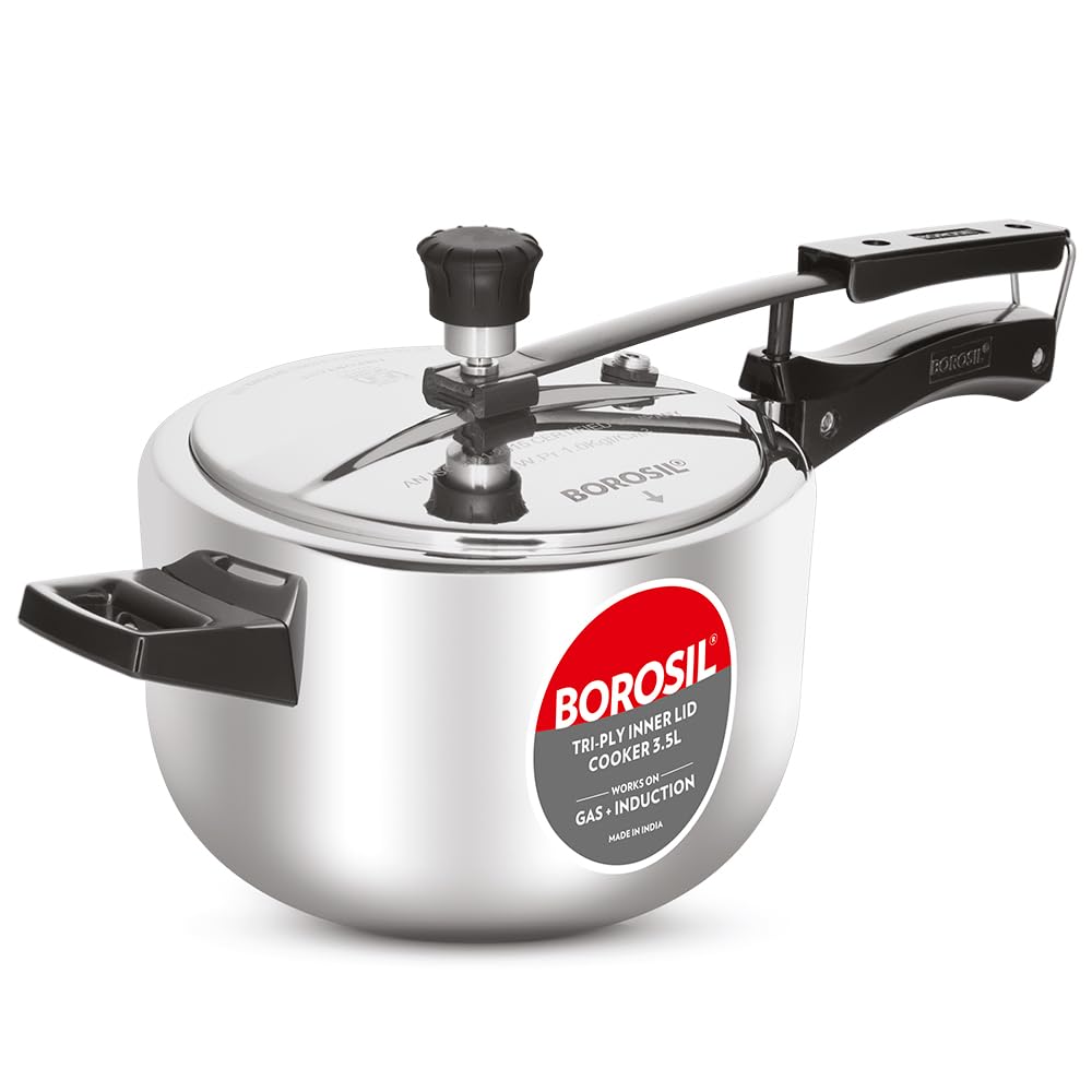Borosil Triply Induction Base Inner Lid Stainless Steel Pressure Cooker, 3.5 L, 1000 milliliters - Cookware | Buy online on ZillyBuy